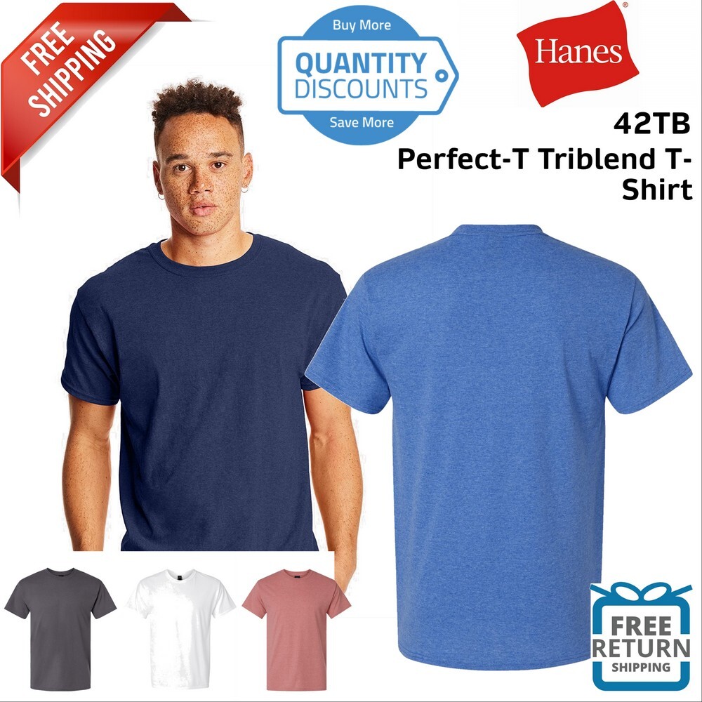 Hanes Men Perfect-T Triblend Short Sleeve T-Shirt 40+ UPF 42TB Up To 3XL