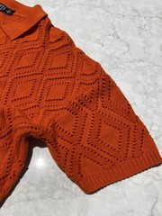 Boohoo Man Orange Boxy Oversized Pattern Open Stitch Stretch Short Sleeve XS