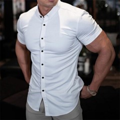 Men’s Business Shirt Casual Slim Shirts Short Sleeve Button Down Tops Blouse