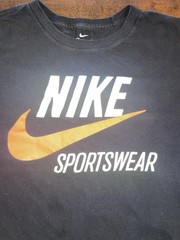 Nike Sportswear Mens Black Tee Orange Swoosh Large Graphic Logo – Size Large