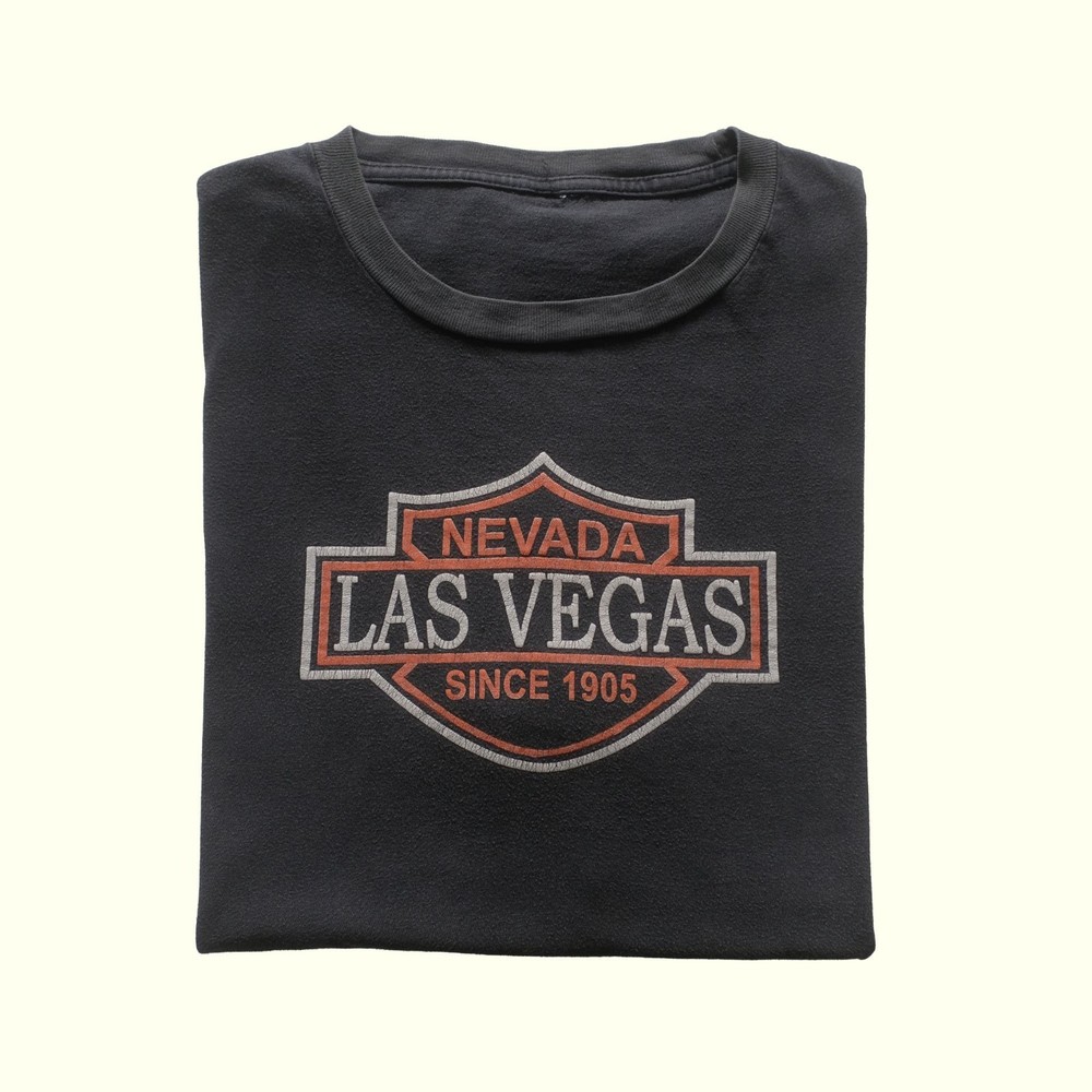 LAS VEGAS NEVADA MOTORCYCLE SINCE 1905 FADED BLACK GRAPHIC T SHIRT MENs SZ XL