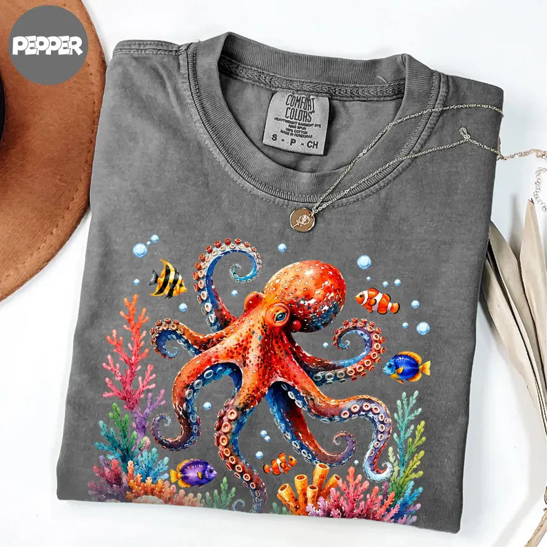 Watercolor Octopus Ocean Marine Sea Life Comfort Tee