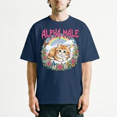 Alpha Male Kitten Rainbow Flowers Butterfly T-Shirt Ironic Cute Cat Humor Tee