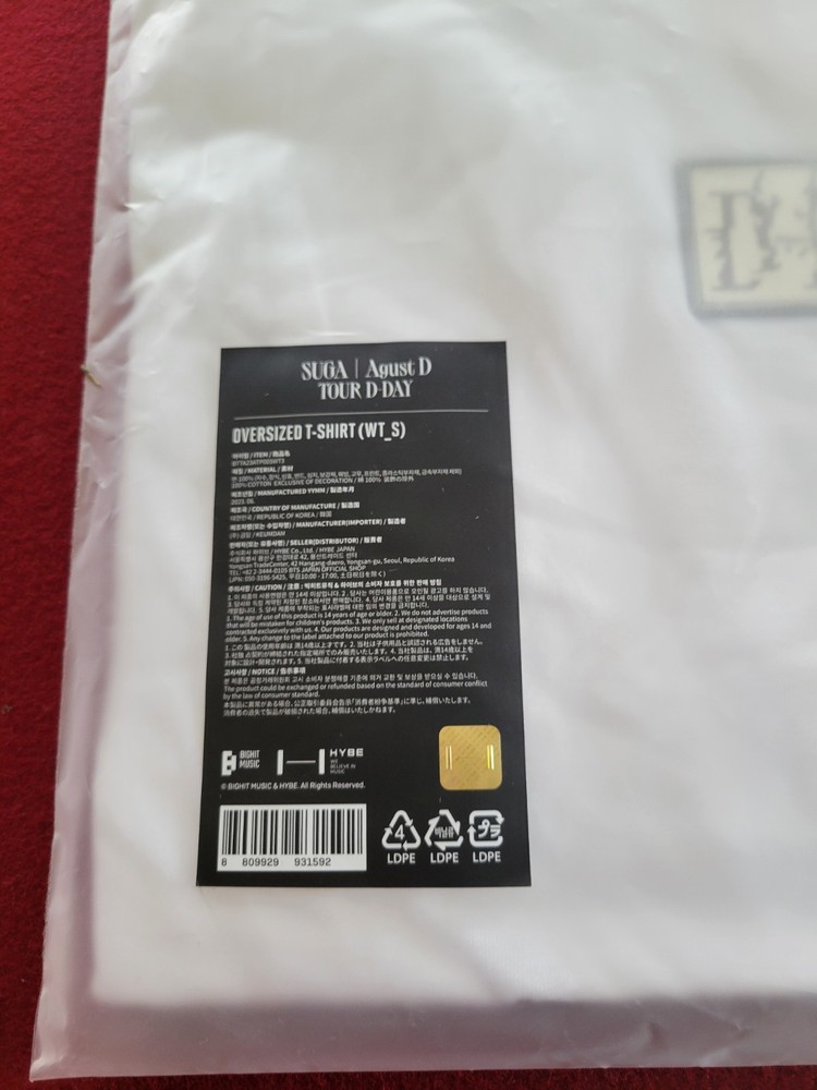 HYBE SUGA Agust D Tour D-DAY Oversized Logo Graphic Tee White Men’s S