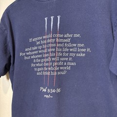 Vintage Christian Jesus Shirt L Navy His Betrayal His Blood Priceless Religion