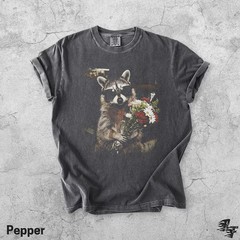 Raccoon Sunglasses Flower Bouquet Comfort Tee