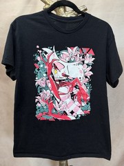 Hazbin Hotel Pink/White/Green Angel Black Unisex T-Shirt Size M