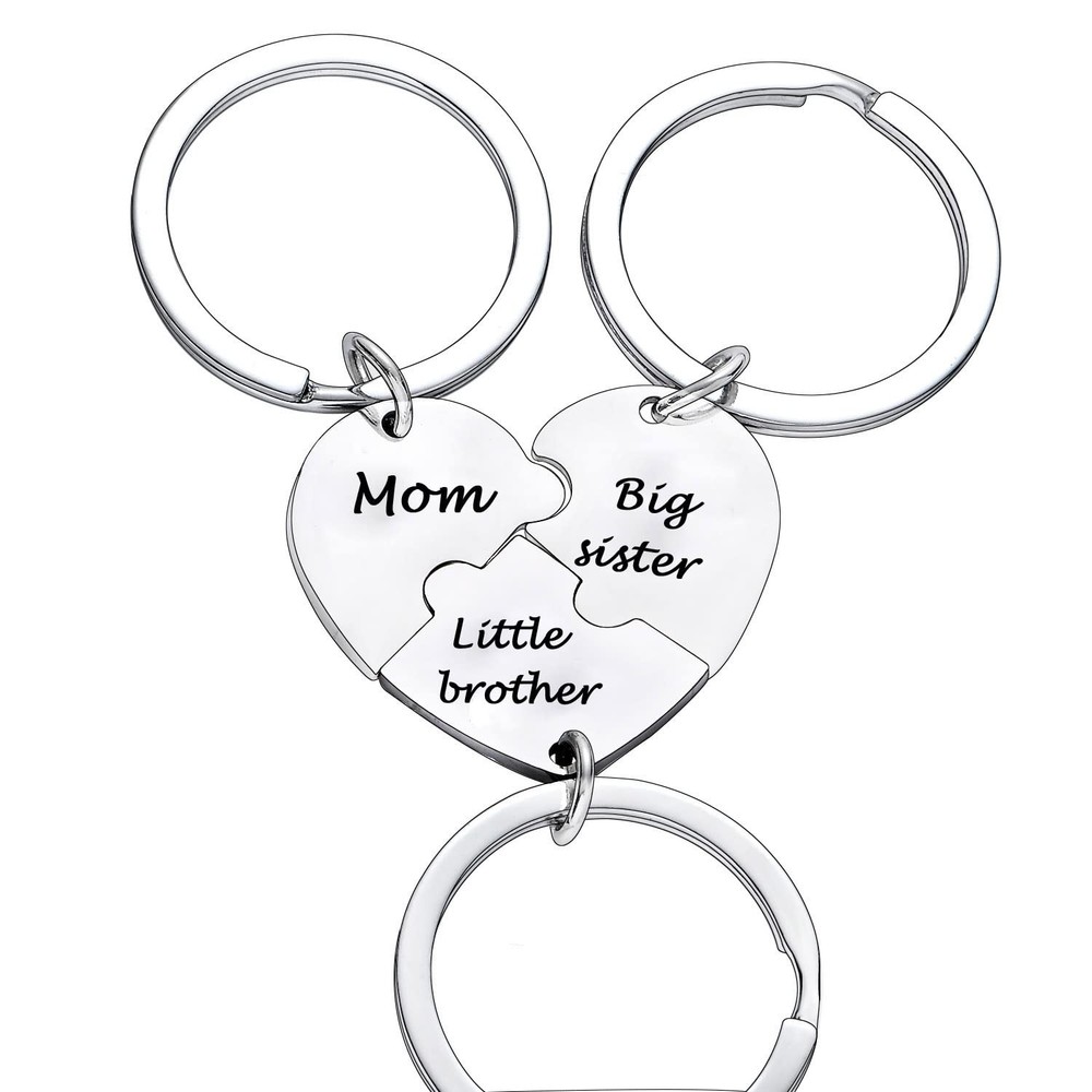 3PCs Mom Big Sister Little Brother Matching Heart Keychain Mom Big Bro Little…