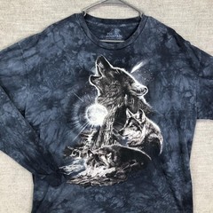 The Mountain Shirt Mens 2XL Black Wolves Moon Tie Dye Long Sleeve Graphic