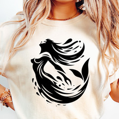 Mermaid Silhouette T-Shirt | Ocean Wave Illustration Tee, Mermaid Vibes Shirt