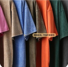 Summer Men’s Washed T-Shirts 230G Heavy Cotton Vintage Faded Color Oversized New