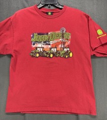 John Deere Men’s Short Sleeve Graphic T-Shirt Size Large Red 3 Tractors