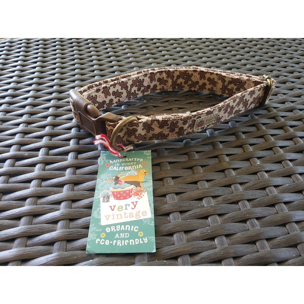 Christmas Dog Collar Gingerbread Man Brown Organic Cotton 17-26″ XL