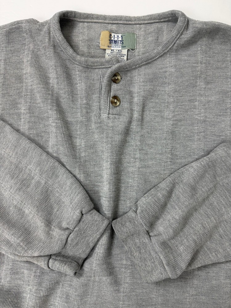 Vintage 90s Ribbed Henley Men XL Oversized Drop Shoulder Minimalist Grunge Heavy