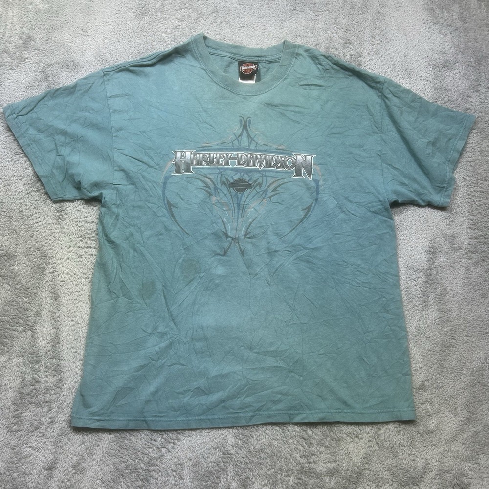 Harley-Davidson Shirt XL Green Dudley Perkins San Francisco Made in USA *SPOTS