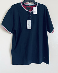 STONE FALCON HENLEY NECK BRND NEW $69 SHORT SLEEVE COTTON JUNIOR XL NAVY T-SHIRT