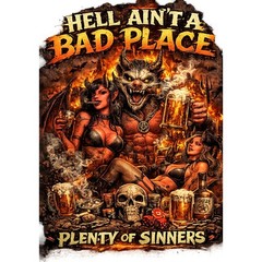 Large Hell Ain’t a Bad Place Funny Devil Graphic T-Shirt Adult Black Tee