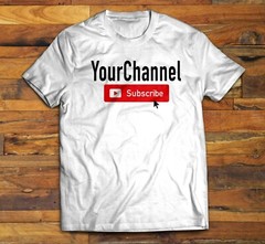 SUBSCRIBE YOUTUBE Your Channel Custom T-Shirt – Your Text Your Text – White Gray