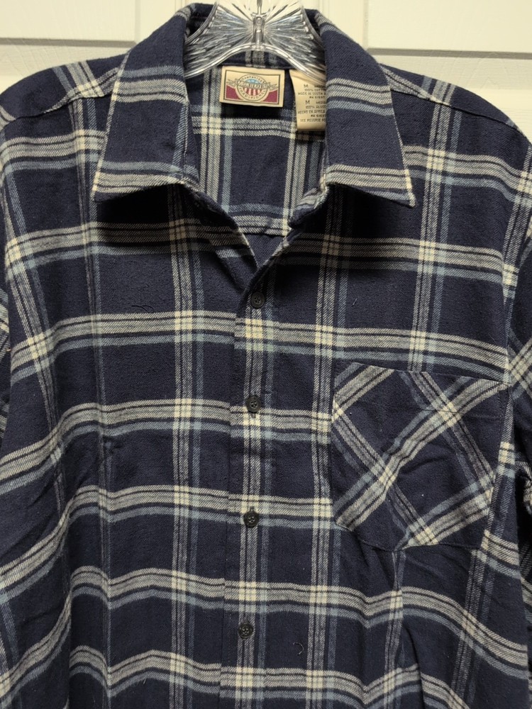 US Blues. Mens Shirt Size M Blue Plaid Flannel Long Sleeve Botton Down