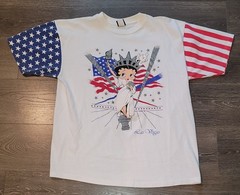 Vintage Betty Boop Diamond Dust XL Las Vegas USA Flag Sleeve T Shirt