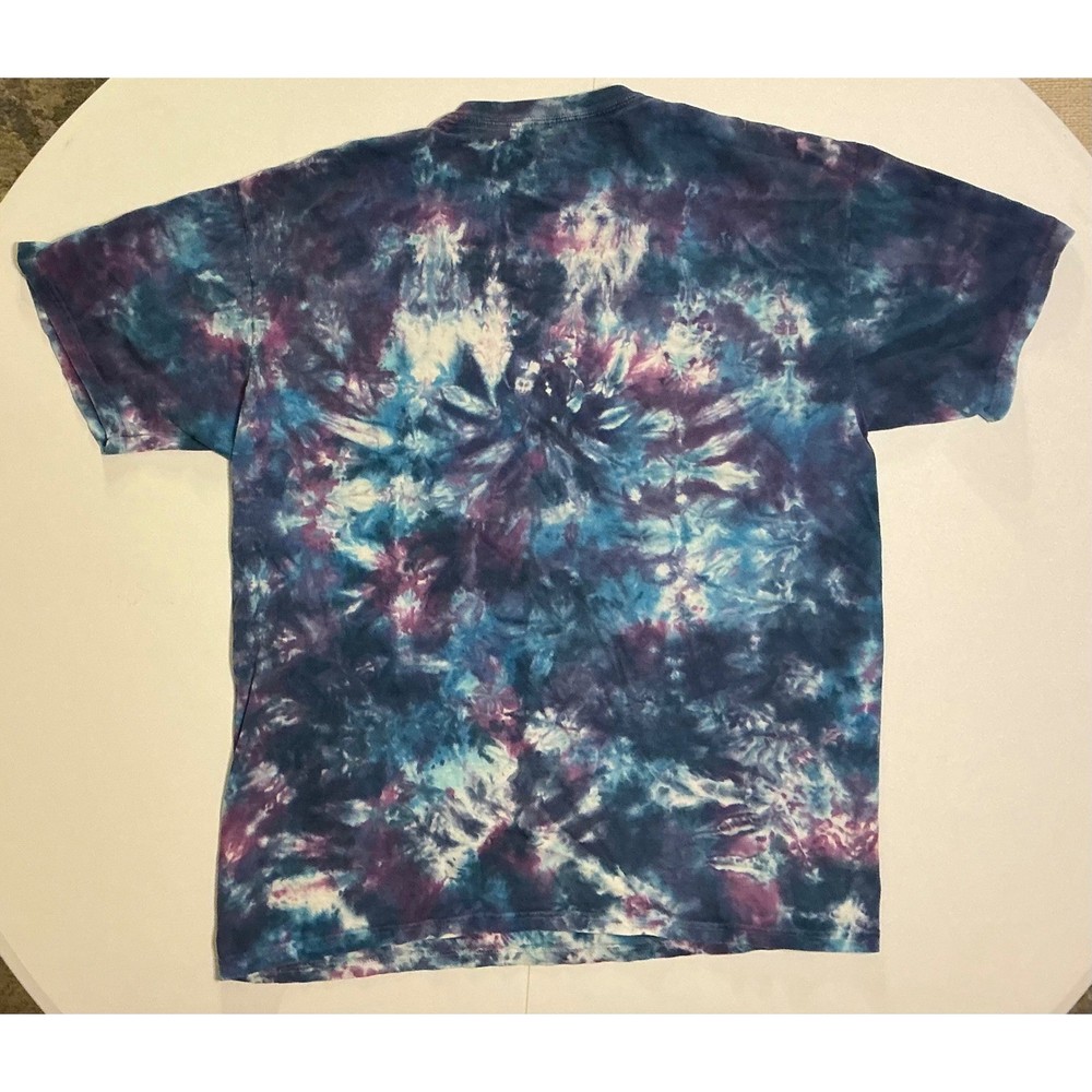 Y2K Liquid Blue Tie Dye T-Shirt XL Purple Blue Kaleidoscope Psychedelic Cotton