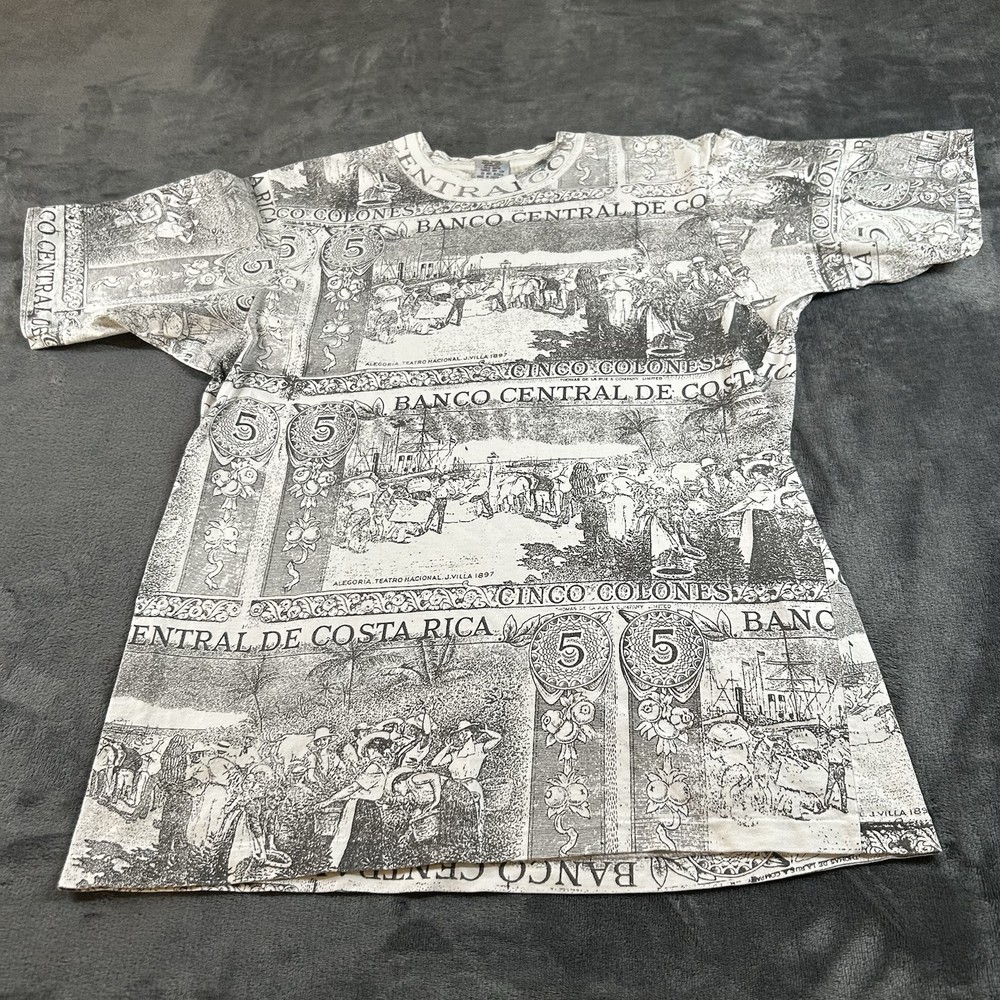 Vintage Costa Rica Bank Shirt Mens Large White Short Sleeve T-Shirt Graphic Tee
