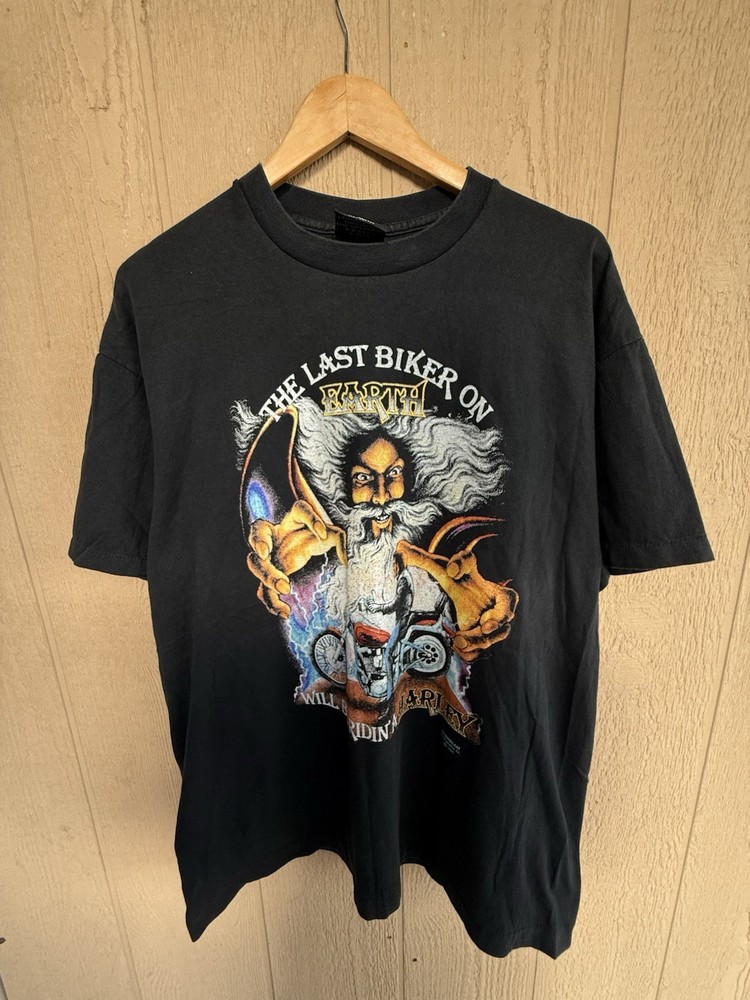 Harley Davidson 1990 Vintage The Last Biker On Earth 3D Emblem Shirt XL Reprint