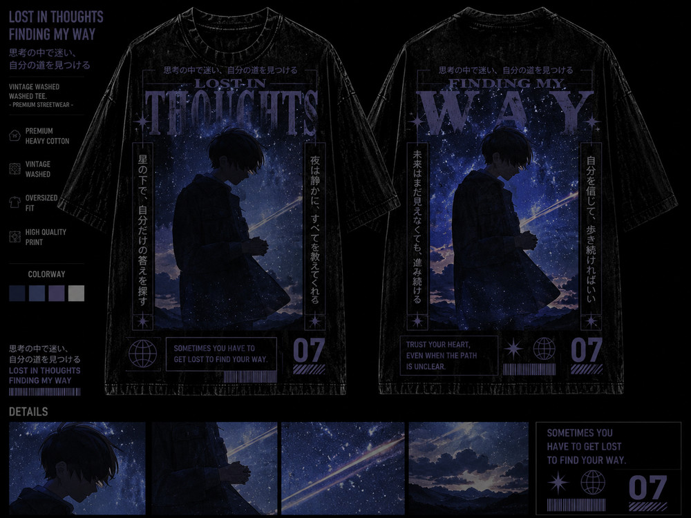 Lost In Thoughts Vintage Washed Graphic Tee Anime Streetwear