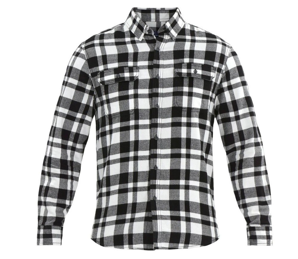 MENS GEORGE DOUBLE POCKETS FLANNEL SHIRT LONG SLEEVE BLACK WHITE SIZE 3XL NEW