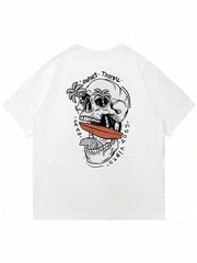 Men’s Summer Casual Letter & Skeleton Print Round Neck Short Sleeve T-Shirt