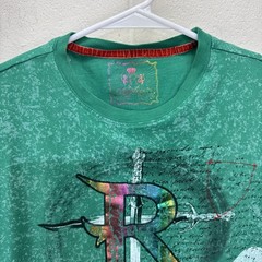 Vintage Revolution T Shirt Mens Skull Pile Punk AOP Y2K Large Green Foil