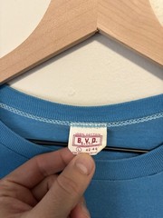 Vintage 1960s Blue BVD Selvedge Pocket T Shirt Size Large Distressed USA Faded