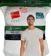 Hanes Best Tagless T-Shirt Lay-Flat Collar Tagless Cool Comfort, White, 6 Count