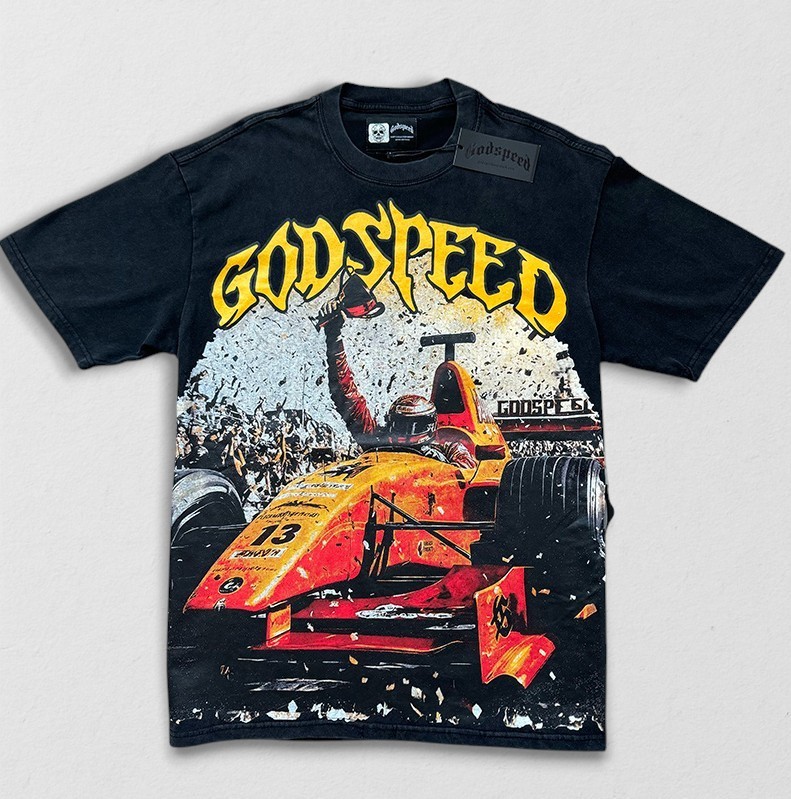 NEW Godspeed “F1” Men’s Graphic Black T-Shirt High-Quality Heavyweight Small-XL