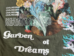 Civil Regime T Shirt “Garden of Dreams” angelic cherubs Olive Green Small