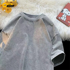 Vintage Acid Washed T-Shirt Men Distressed Heavyweight Cotton