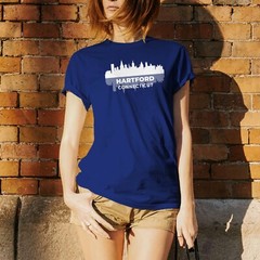 Hartford Connecticut Skyline – Classic City Sports Team T Shirt – Cobalt