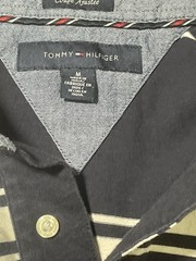 Tommy Hilfiger Men’s Striped Pique Polo Shirt Navy Blue White Short Sleeve Size