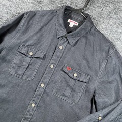 True Religion Men’s Long Sleeve Utility Shirt Size M Black Red Logo