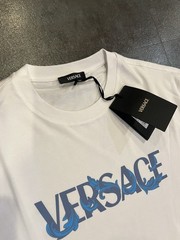$425 RARE versace Men T-shirt White And Blue Logo Print Men Tee XL