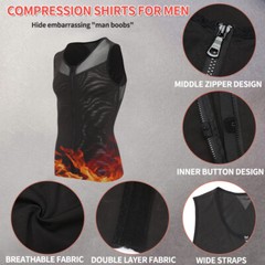 Mens Gynecomastia Moobs Belly Compression Shirt Zipper Slimming Body Shaper Vest