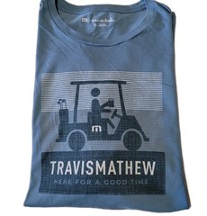 TravisMathew Shirt Mens XL Blue Graphic Golf Cart Here For A Good Time Tee