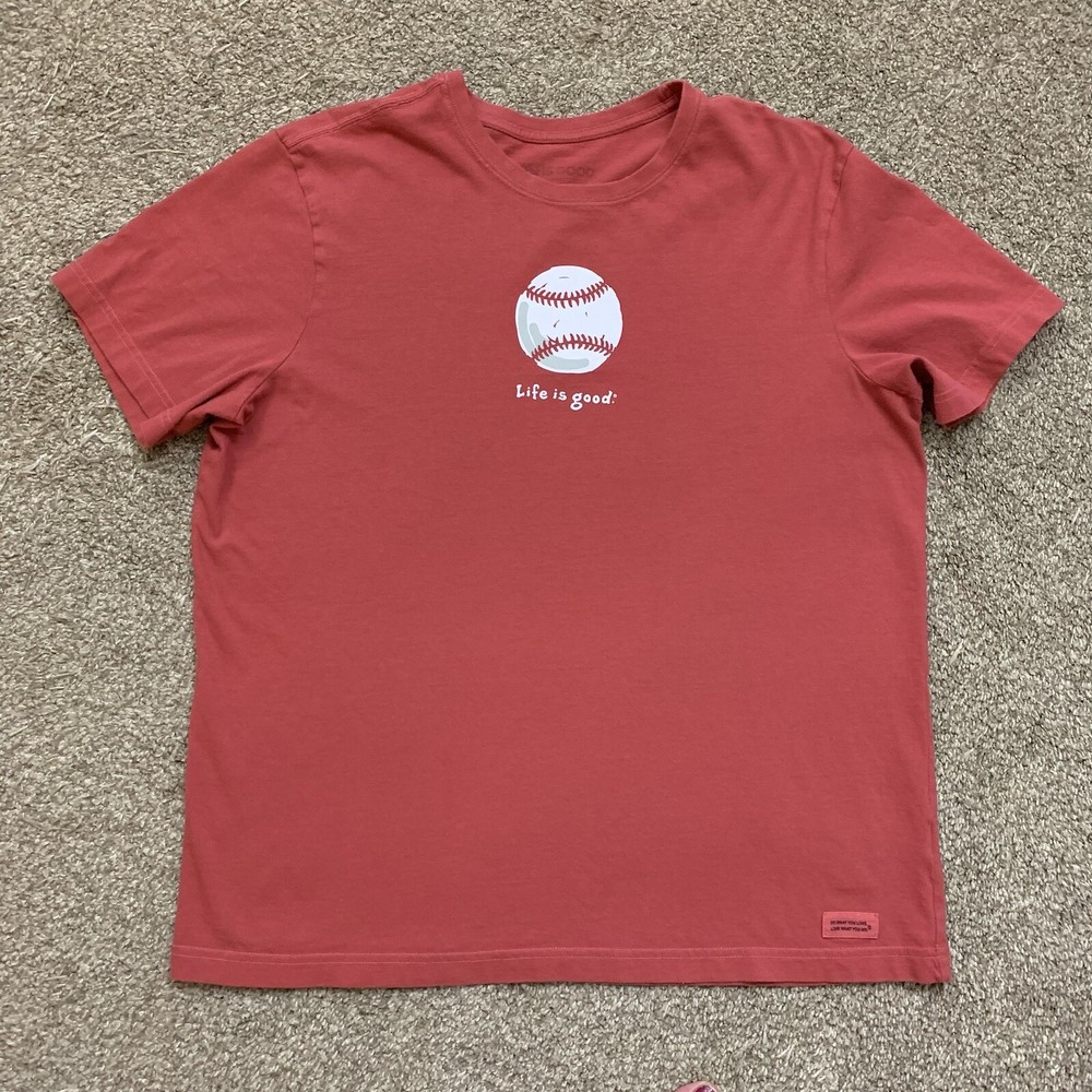 Life is Good Shirt Mens Large Red Casual Baseball Outdoors Cotton Crusher Tee