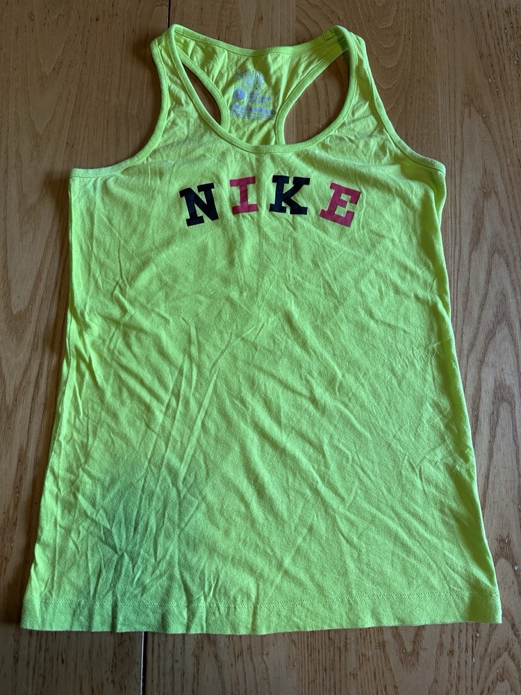 Nike The Athletic Dept Women Large Neon Green Pink Logo Slim Fit Racerback Tank