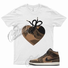 White HEART T Shirt for Air J1 1 Mid Dark Chocolate Archaeo Brown Crimson