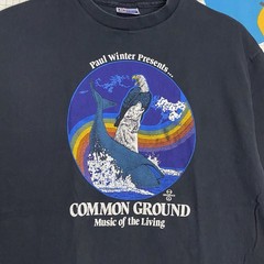 Vintage 80s Rainbow Whale Nature Tshirt Eagle XL Paul Winter Common Ground Retro