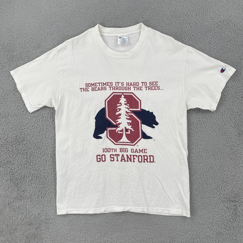 VTG Champion 90s Adult Large White Short Sleeve T Shirt Made In USA GO STANDFORD