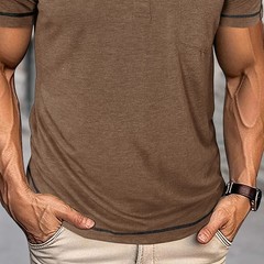 Men Short Sleeve Solid Half Open Collar T-shirt Button Pullover Casual Tee