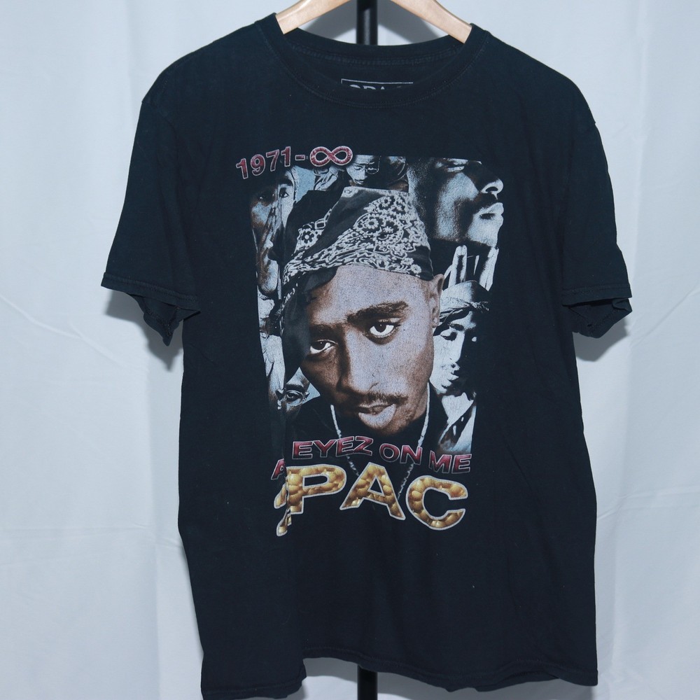 2pac Unisex Graphic Crewneck T-shirt Black Gold Red Print Size L