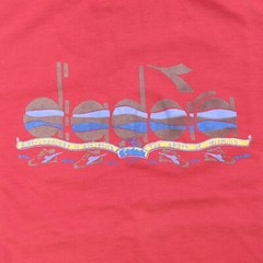 Rare Vintage DIADORA Sports Athletics Spell Out Graphic T Shirt 90s Soccer Red